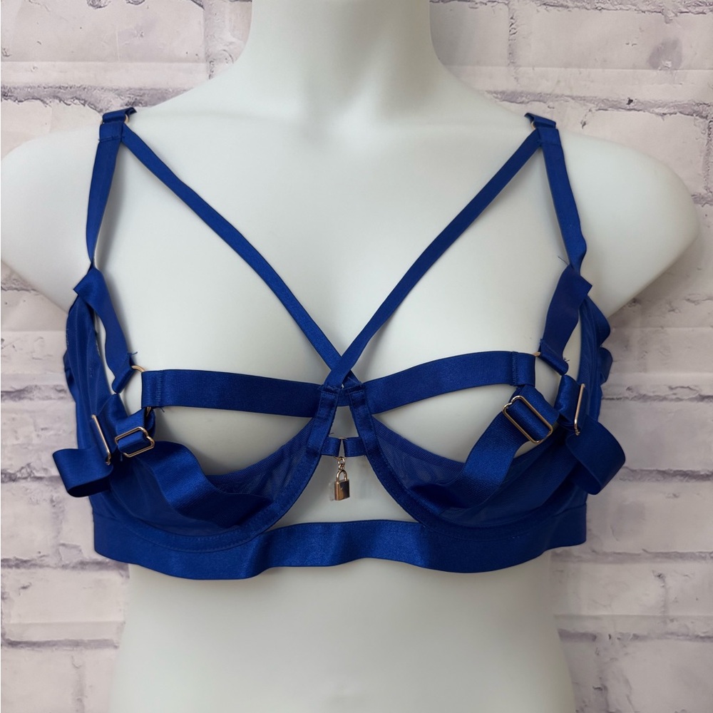 Torrid Open Cup O Ring Underwire Bra Lingerie Surf The Web Blue Size 2X New